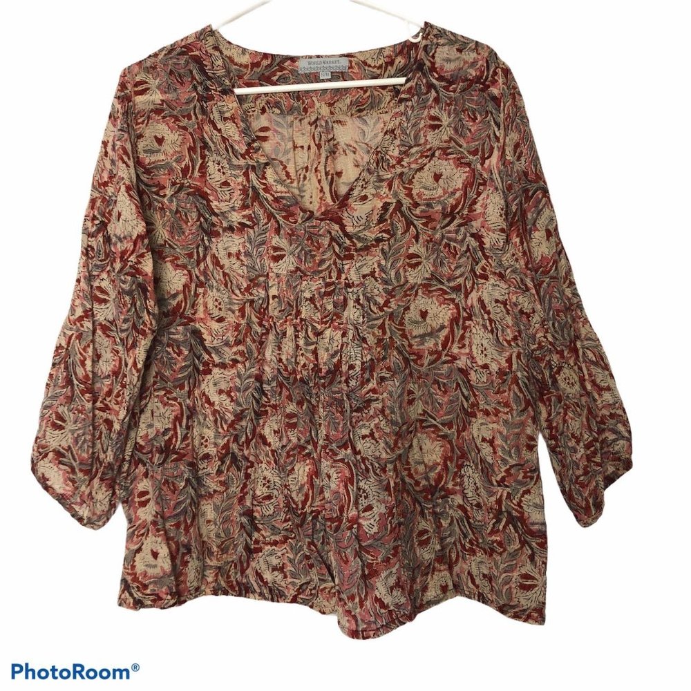 World Market Peasant Blouse Spring Paisley Bohemian Top Red Women's Small Medium